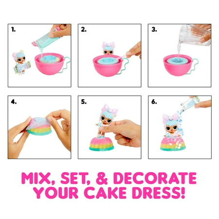 LOL Surprise Mix & Make Birthday Cake Collectible Tots Doll, DIY Cake Dress, Cake Making, Decorating, Ingredients, Glitter Sprinkles, Girls Gift Age 3+