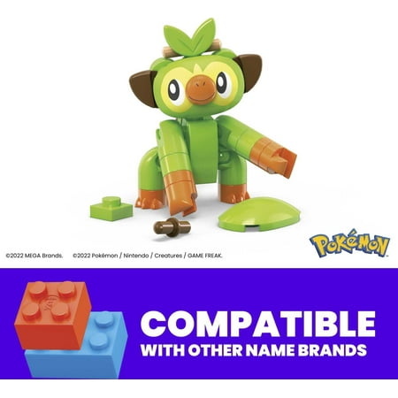 MEGA Pokemon Building Toy Kit Grookey (15 Pieces) with 1 Action Figure and Ball for Kids