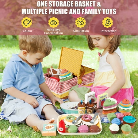 Pretend Play Food Sets Toys for Girls 3-6 Years Picnic Basket Kitchen Toys Accessories Toddlers Boys Girls Gift