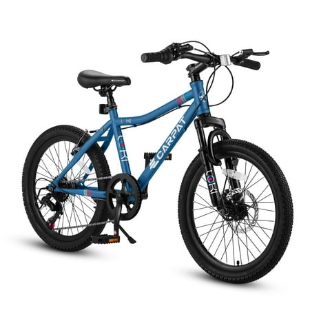 20" Kids' Bicycles, 7 Speed Kids Mountain Bike with Grip Shift, Kids Bikes with Rear Derailleur, Kids Lightweight Bikes with Front Disc Brake, Rear V-brake, Teenager Cycle Bikes for Boys Girls, Blue