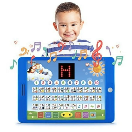 Spanish-English Tablet Bilingual Educational Toy with LCD Screen Display by Boxiki Kids. Touch-and-Teach Pad for Kids Learning S