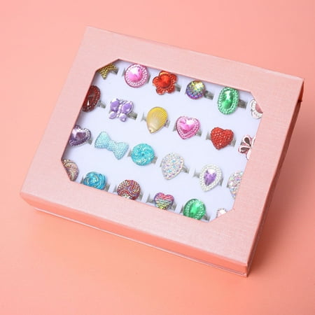 24Pcs Little Girl Jewel Rings in Box, Adjustable Kids Dress Up Pretend Play Jewelry, Birthday Gift for Kid Christmas Gifts Stocking Stuffers Presents for Girls Toys Age 3 4 5 6 7 8 Year Old