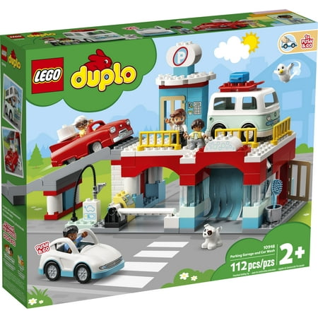 LEGO DUPLO Parking Garage and Car Wash 10948 a Kids’ Building Toy for 2 year old Boys and Girls and up, Featuring a Car Wash, Gas Station and Car Park; New 2021 (112 Pieces)