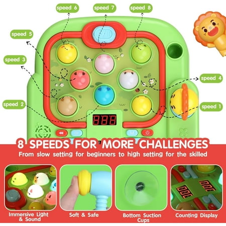 Whack A Mole Game for Kids, Toddler Toys for 3-8 Year Old Boys and Girls, Interactive Educational Toys with Sound and Light, 5 Mode with 2 Hammers, Gifts for Kids Ages 3 4 5 6 (Green)