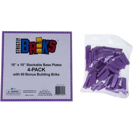 Strictly Briks Classic Baseplates 10" x 10" Brik Tower 100% Compatible with All Major Brands | Building Bricks for Towers and More | 4 Lavender Stackable Baseplates & 30 Stackers