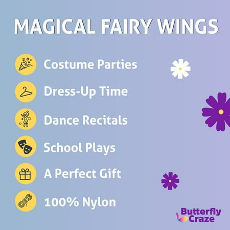 Butterfly Craze Girls' Fairy, Angel, or Butterfly Wings - Costume Accessories & Party Favors or Supplies, Make Your Little One's Birthday Party Special, in Shades of Blue, Green, Pink, and Purple, 8pc