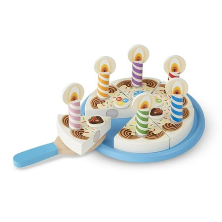 Melissa & Doug Birthday Party Cake - Wooden Play Food With Mix-n-Match Toppings and 7 Candles