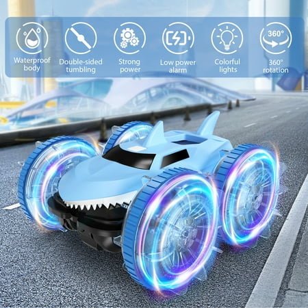 VILINICE Remote Control Cars, 4WD RC Stunt Car, 2.4 GHz 360° Rotating RC Cars with LED Light, Toy Cars Gifts for Kids Boys & Girls, Blue, 9+ MPH