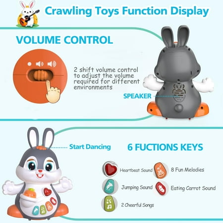 MOONTOY Baby Bunny Toys 6 to 12 Months, Infant Tummy Time Toys, Musical Rabbit Crawling Dancing Walking Moving Toy, Baby Toys Boys Girls Toddler Birthday Gifts