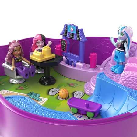 Polly Pocket Monster High Compact with 3 Micro Dolls & 10 Accessories, Opens to High School