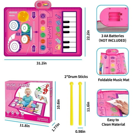 1 Year Old Girl Gifts, Piano Mat Baby Toys for 1 Year Old Girl, 2 in 1 Toddler Music Mat with Keyboard & Drum, Early Educational Musical Toys First Birthday Gifts for 1 2 Year Old Girls & Boys