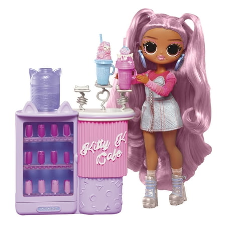 LOL Surprise OMG Sweet Nails Kitty K Café with 15 Surprises, Real Nail Polish, Press on Nails, Sticker Sheets, Glitter, 1 Fashion Doll, Kids Gift Ages 4+