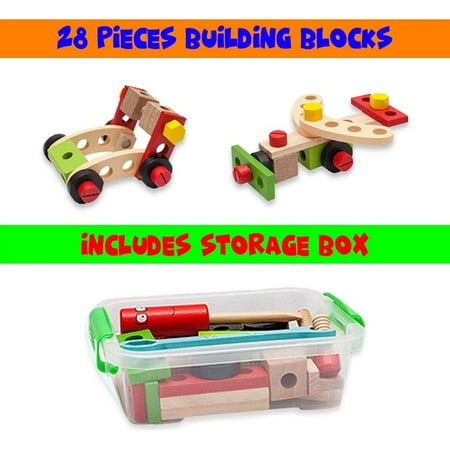 Alyvia Wooden Nuts and Bolts Toy for Toddlers, 28 Pcs Wooden Building Blocks Construction Set, Wood Learning Toys for Kids 3-7 Years Old Perfect Gift |