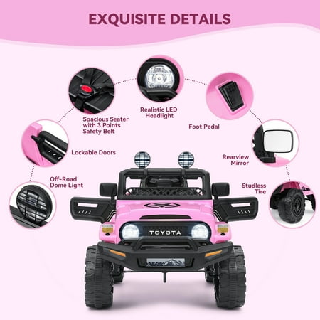 CIYOMY Ride on Car, 12V Licensed Toyota FJ40 w/Parent Remote,35W*2 Battery Powered Off-Road Vehicle Ride on Truck, 3 Speeds,6 LED Lights,Horn,MP3/USB,Electric Cars for Kids Gift for Boys & Girls