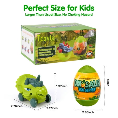 Tcovle Dinosaur Egg Toy Set – 6 PCS Mystery Dino Eggs with Unique Cars, Perfect for Christmas Gifts, Tree Decorations, and Birthday Favors for Kids 3-8