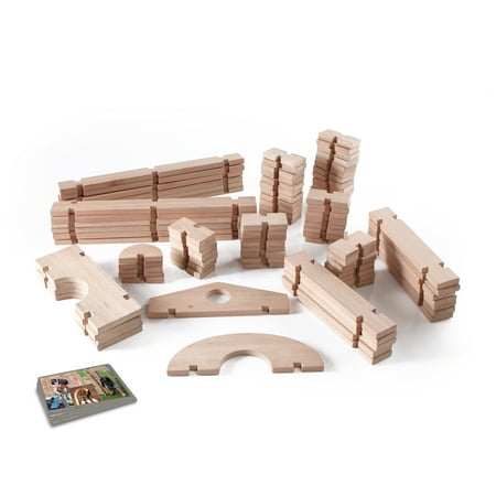 Guidecraft Notch Blocks Set 89 Piece Set: Natural Wooden Stacking Blocks, Educational Montessori Toy for Kids, Indoor/Outdoor Block Play System