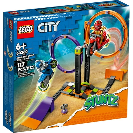 LEGO City Stuntz Spinning Stunt Challenge 60360 - 1 or 2 Player Tournaments with Flywheel-Powered Motorcycle Toys, Features 2 Minifigures and Ramps, Fun Gift Set Idea for Boys, Girls, or Kids Ages 6+