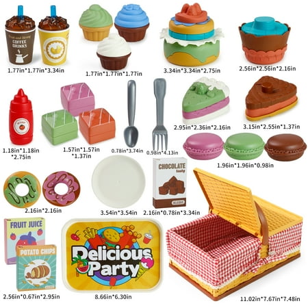 Pretend Play Food Sets Toys for Girls 3-6 Years Picnic Basket Kitchen Toys Accessories Toddlers Boys Girls Gift