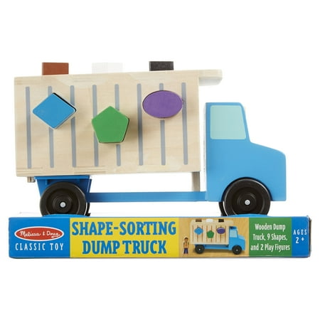 Melissa & Doug Shape-Sorting Wooden Dump Truck Toy With 9 Colorful Shapes and 2 Play Figures