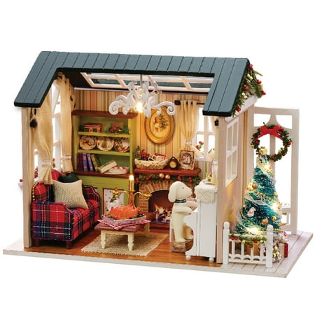 Arealer DIY Christmas Miniature Dollhouse Kit Realistic 3D Wooden House Room Craft with Furniture 's Day Birthday Gift Christmas Decoration