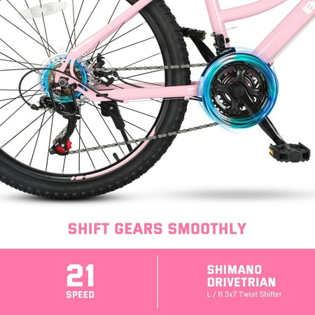 Youth/Adult Mountain Bike, 24 inch Womens Bicycles, Bicicletas Para Mujer for Teenagers Girls, Women MTB with Shimano 21 Speed Grip Shiter and Dual Hand Brakes, Pink