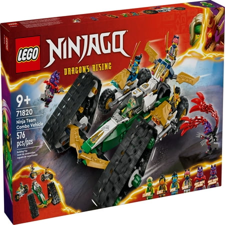 LEGO NINJAGO Ninja Team Combo Vehicle, 4 in 1 Ninja Playset for Kids with Glider, Off-Road Racer and 2 Motorcycle Toys, Birthday Gift for Boys and Girls, Ninja Toy with 6 Minifigures, 71820