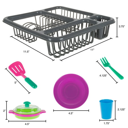 Kids Play Dish Set, 27 Piece Tableware Dish Set with Dish Drainer by Hey! Play!