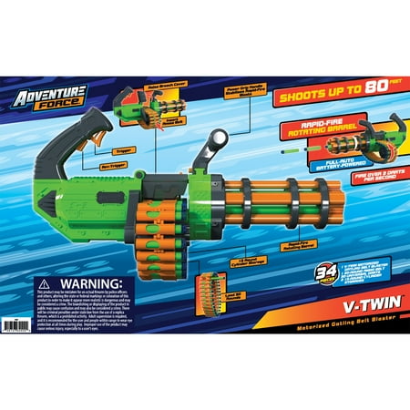 Adventure Force V-Twin Motorized Gatling Belt Foam Dart Blaster - Compatible with NERF Foam Darts