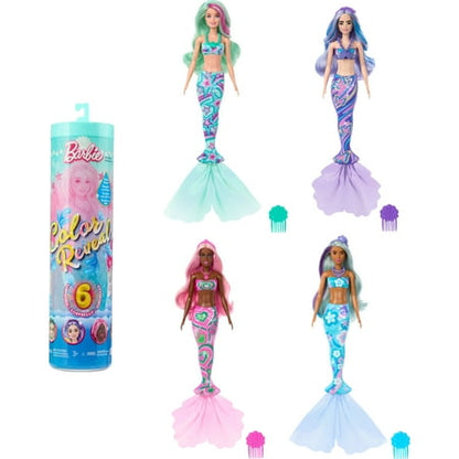 Barbie Color Reveal Mermaid Series Doll & Accessories with 6 Surprises, Color-Change Hair