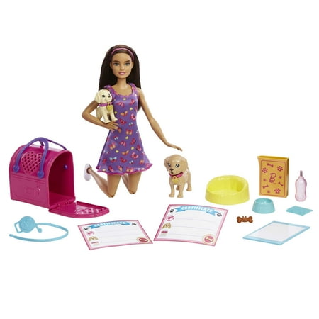 Barbie Doll and Accessories Pup Adoption Playset with Doll, 2 Puppies and Color-Change