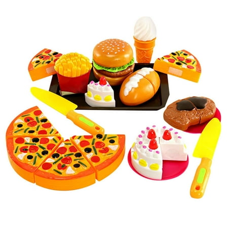 Weloille 20Pcs Pretend Play Food Gift Sets for Kids Kitchen, Pizza Toy Food & Cutting Fake Food - Play Kitchen Toys Accessories, Pretend Food Toys Multicolor, Plastic