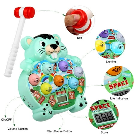 Whack a Mole Toy Toddler Interactive Learning Activities for 2+ Year Old Baby, with 2 Soft Hammers