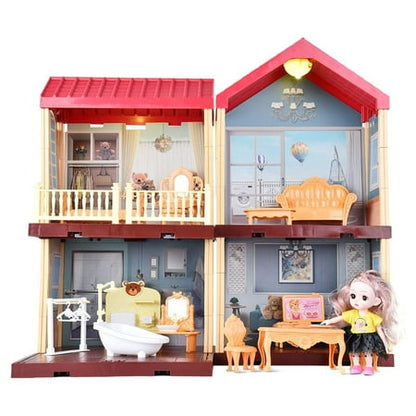 Toys Dollhouse for 3-8 Years Girls | 113 Pcs 2-Level DIY Doll House Playset Toy with Sweet Fashion Dolls & 4 Rooms & Furniture Home Decoration & LED Light for Kids Toddlers Gift