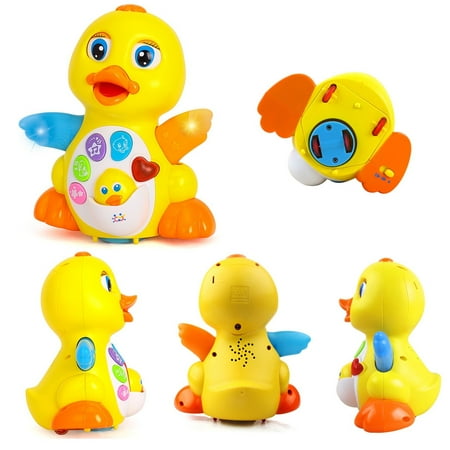 Woby Musical Flapping Yellow Duck Action Educational Learning and Walking Toy for 1 Year Old Baby Toddler Girl Boy