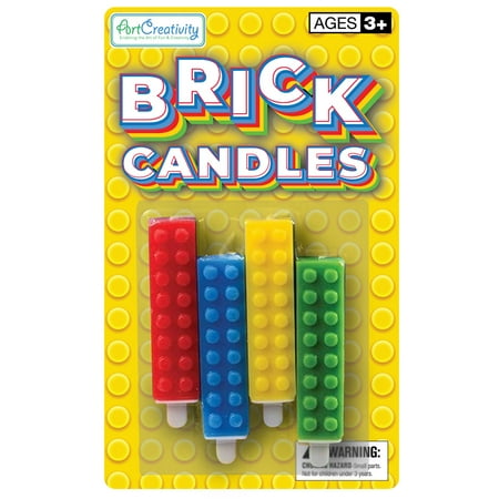 ArtCreativity Brick Candles Building Block Themed Birthday Cake, Pack of 4