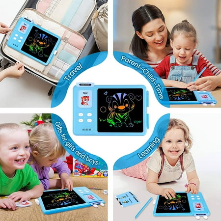 Adofi Talking Flash Cards with Drawing Tablet, Speech Therapy Toys for Toddlers 3-8, LCD Writing Tablet for Kids 2 3 4 5 6 7 8, Educational Toys for Children 3 5, Educational Flash Cards Toys - Blue