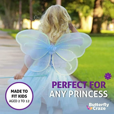 Butterfly Craze Girls' Fairy, Angel, or Butterfly Wings - Costume Accessories & Party Favors or Supplies, Make Your Little One's Birthday Party Special, in Shades of Blue, Green, Pink, and Purple, 8pc