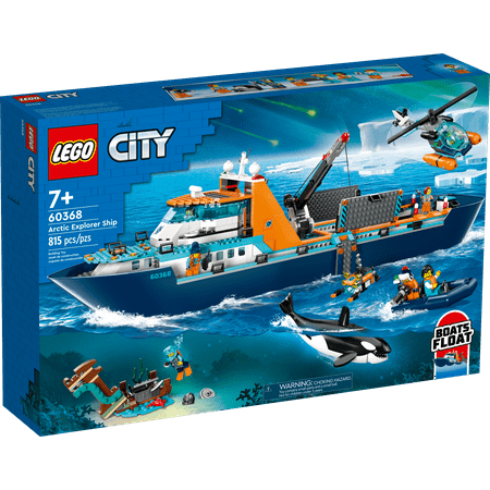 LEGO City Arctic Explorer Ship 60368 Building Toy Set, Fun Toy Gift for 7 year old Boys and Girls, with a Floatable Boat, Helicopter, Dinghy, ROV Sub, Viking Shipwreck, 7 Minifigures and an Orca