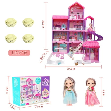 Hot Bee 36 inch Dollhouse Playset Girl Toys, 11 Rooms with Doll Toy Figures Toddler Playhouse Christmas Birthday Gifts for 3 4 5 6 7 Year Old Girls