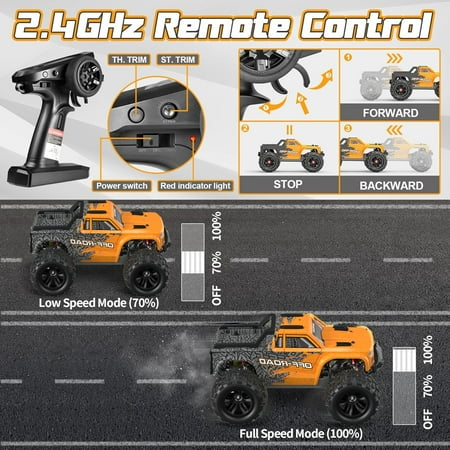 AUOSHI RC Cars 1:16 High Speed Remote Control Truck, 4WD All Terrain Off Road RC Truck 37+MPH with LED Lights, 2 Batteries for Kids and Adults Toy Gifts