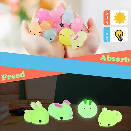 Springcorner 20Pcs Mochi Squishy Toys Glow in The Dark, Cute Mini Animals Stress Toys Party Favors Squishies Toys Birthday Gift for Girls and Boys