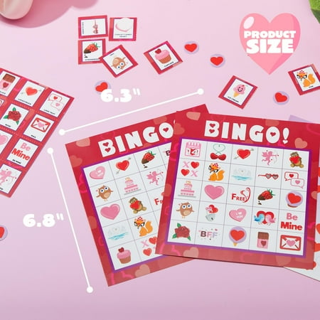 JOYIN Valentines Day Bingo Game Cards (5 ) – 28 Players for Kids Party Card Games, School Classroom Games, Love Party Favors Supplies, Family Activity