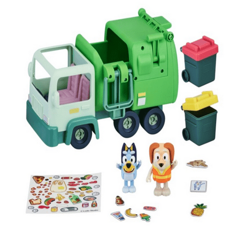 Bluey, Garbage Truck Vehicle Playset, Bluey and Bin Man 2.5-3 inch Figures and Accessories, Child 3+