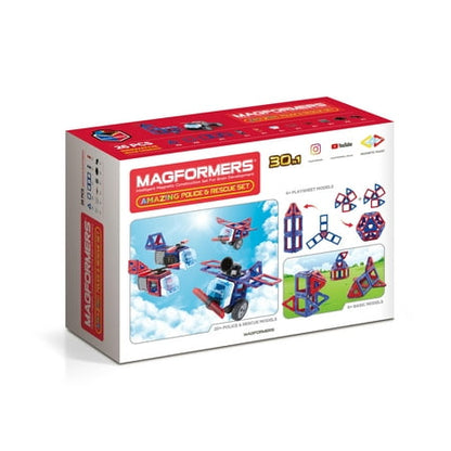 Magformers Amazing Police and Rescue 26 Pieces, Wheels, Rainbow colors, Magnetic Geometric tiles STEM Toy Ages 3+