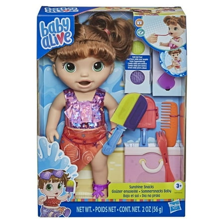 Baby Alive Sunshine Snacks Doll, Eats and "Poops," Waterplay Baby Doll, Ice Pop Mold, Toy for Kids 3 and Up, Brown Hair