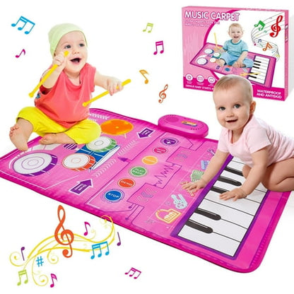 Musical Toys Baby Piano Mat 1 Year Old Girls Toys, Keyboard & Drum Musical Mat, Gifts for 1 2 3 Years Old Girls, Music Sensory Play Mat Toys for Girls Ages 1 2 3 4