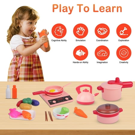 UUGEE Kids Play Kitchen Accessories Set Toys, Toddler Pretend Cooking Playset with Play Pots and Pans, Utensils Cookware Toys, Play Food Set,Vegetables, Learning Gift for Girls Boys