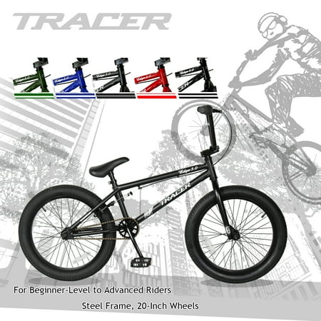 Tracer 2023 Edge 3.0 20 Inch BMX Bike for Child and Adults, Freestyle, Hi-Ten Steel Frame - Matte Black Color