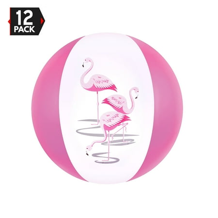 12" Pink Flamingo Party Pack Inflatable Beach Balls - Beach Pool Pink / Flamingo Party Toys 12 Pack