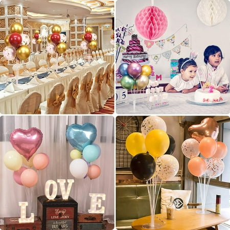 4 Sets of Balloon Table Stand Kit (7 Sticks 7 Cups 1 Base), Reusable Clear Balloon Centerpiece Stand Table Desktop Holder with 1 Pump for Valentine's Day Birthday Wedding Party